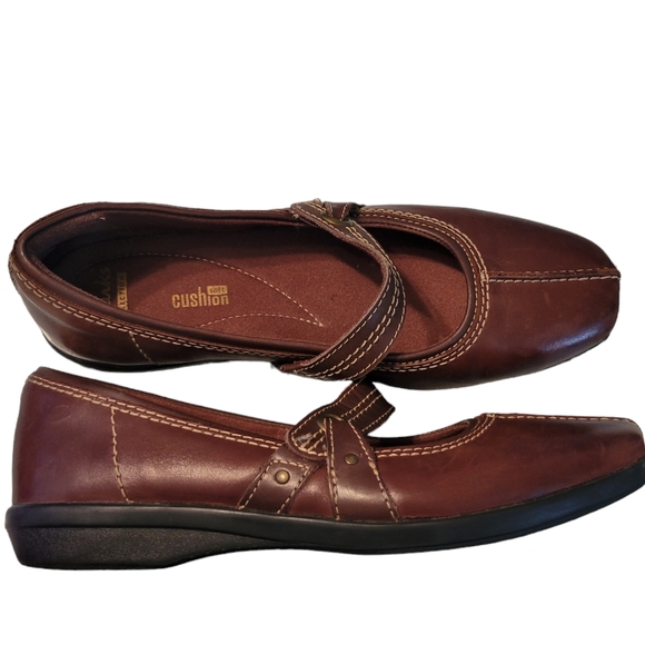 Clarks Womens Collection 8M Brown Leather Mary Janes Comfort Cushion - Picture 4 of 9